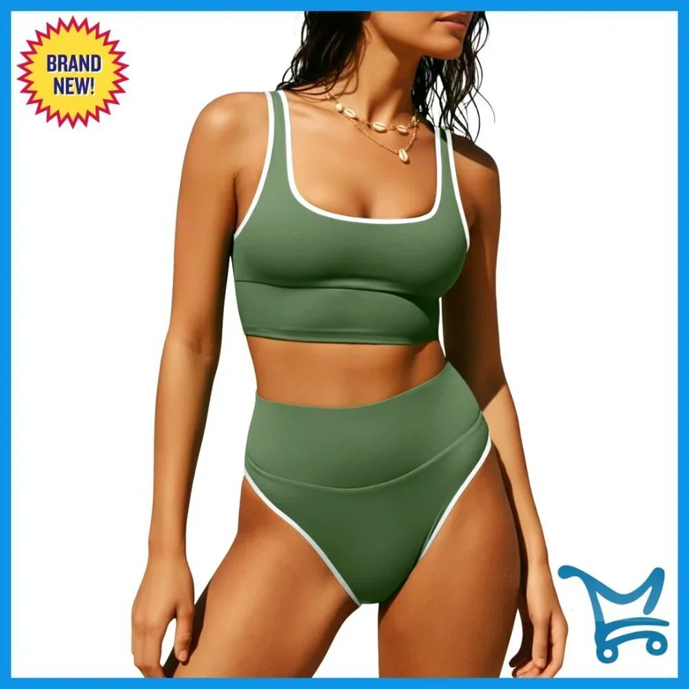 High Waisted Bikini Set Tummy Control High Cut Two Piece Swimsuit Slim Fit